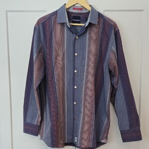 Tommy Bahama Men's Blue and Purple Striped Shirt